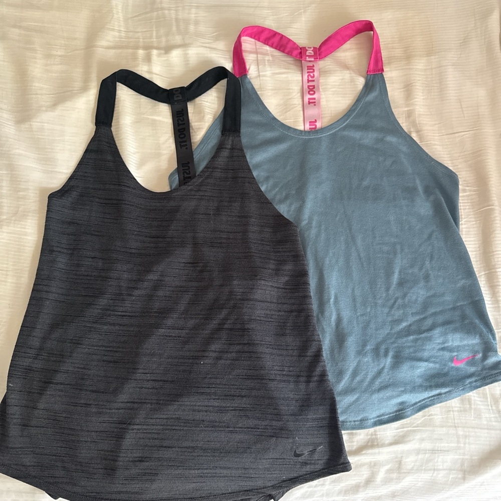 Nike Women's Racerback Tank Tops - Grey and Blue